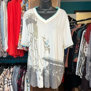 Double D Ranch Cream Graphic V-Neck Tee